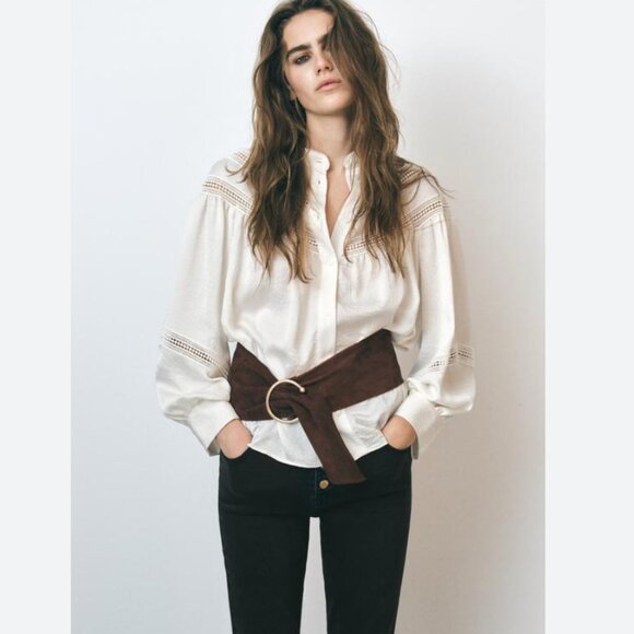 Zara Women lace insert romantic blouse ecru S M NWT 2113/900 - Picture 1 of 15